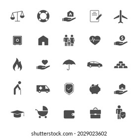 insurance silhouette vector icons isolated on white. insurance icon set for web, mobile apps, ui design and print