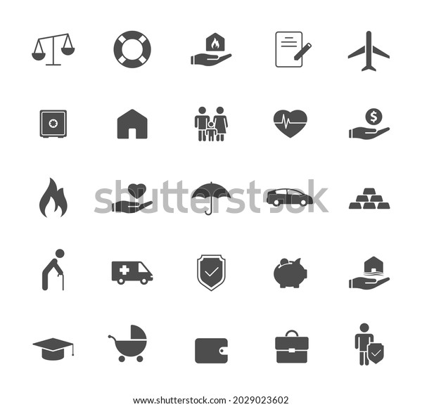 insurance\
silhouette vector icons isolated on white. insurance icon set for\
web, mobile apps, ui design and\
print