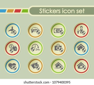 insurance simple vector icons on round stickers