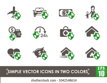 insurance simple vector icons in two colors