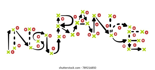 Insurance strategy concept vector with red and green marks on white tactic board