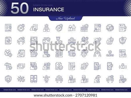 Insurance stroke icon. Insurance line icon set. editable stroke icon pack. Line, Thin, Linear Style Icon Bundle. Fully Customizable