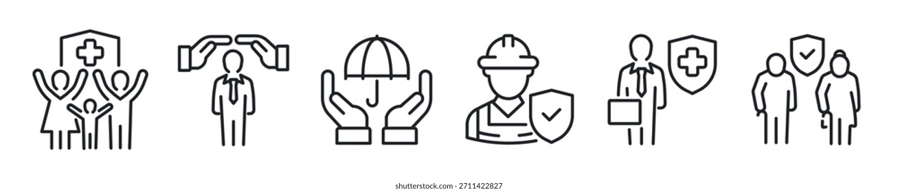 Conjunto de iconos de línea delgada de seguro. Iconos mínimos de Web