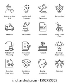 Insurance Thin Line Icons, Editable Stroke