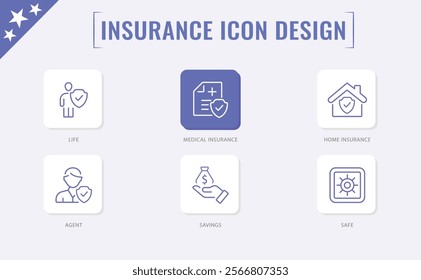 Insurance thin line icons set. Insurance editable stroke symbols collection. Life, car, house, care, money, pet insurance editable stroke icon. Vector illustration