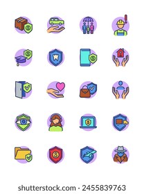 Insurance thin line icons symbols. Health, family and life protection isolated vector illustration collection. Safety and service concept