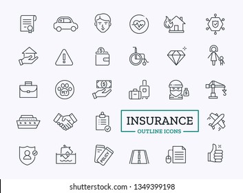 Insurance Thin Line icons. Vector Outline Design Symbol Set for web. 