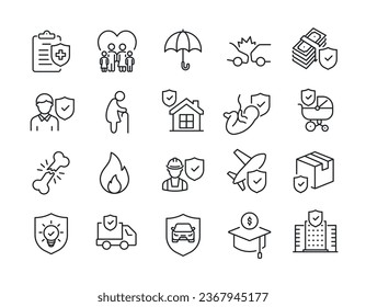 Insurance thin line icons. For website marketing design, logo, app, template, ui, etc. Vector illustration.