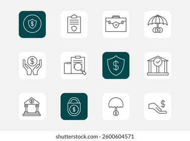 insurance - thin line vector icon set, modern flat design