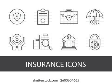 insurance - thin line vector icon set, modern flat design