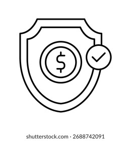 Icono de línea delgada de seguro, Vector, píxel perfecto, archivo ilustrador 