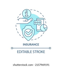 Insurance turquoise concept icon. Big data application abstract idea thin line illustration. Predictive analytics. Isolated outline drawing. Editable stroke. Arial, Myriad Pro-Bold fonts used