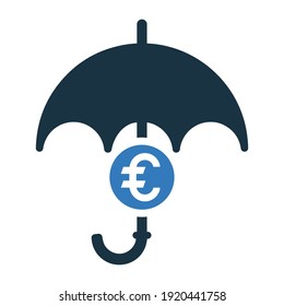 Seguro, paraguas, icono de seguridad del euro. Vector editable aislado en un fondo blanco.