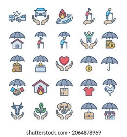 Insurance vector icon set for commercial use.
 