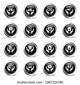 insurance vector icons - black round chrome buttons
