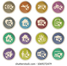 insurance vector icons in the form of round paper labels