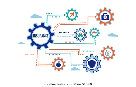 Insurance vector icons isolated on white. Insurance icon set for web, mobile apps, vector illustrator infographic design with colorful color.