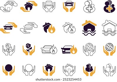 insurance vector icons. outline white background