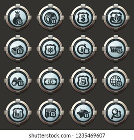 Insurance vector icons in the stylish round buttons for mobile applications and web