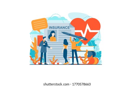 El fondo de la plantilla de agente de concepto de ilustración de vector de seguro aislado se puede usar para presentación página de inicio de UI UX de banner web