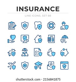 Conjunto de iconos de línea de vector de seguro. Diseño delgado de línea. Elementos gráficos de contorno, símbolos de trazo simples. Iconos de seguros