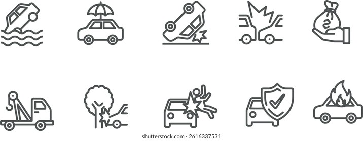 insurance vector line icons set , car insurance sign symbol