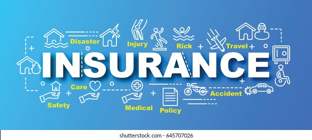 insurance vector trendy banner design concept, modern style with thin line art insurance icons on gradient colors background