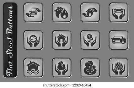 Insurance vector web icons on the flat steel buttons
