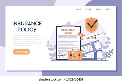 Insurance web banner. Idea of security and protection of property and life from damage. Travel and business safety. Isolated flat vector illustration