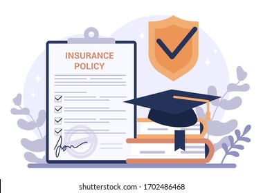 Banner web de seguros. Idea de seguridad y protección de la educación. Universalidad y seguridad del aprendizaje. Ilustración vectorial plana aislada