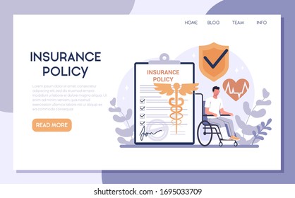 Insurance web banner or landing page. Idea of security and protection of life and health. Healthcare and medical service. Isolated flat vector illustration