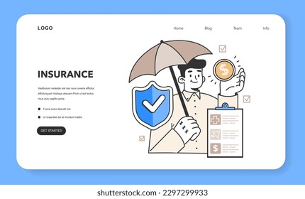 Insurance web banner or landing page. Idea of security and protection of health and property. Healthcare and first aid. Emergencies compensation or spendings coverage. Flat vector illustration