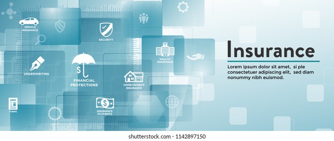 Insurance Web Header Banner that Covers homeowners, medical, life, & vehicle insurance