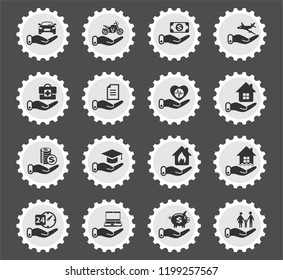 insurance web icons stylized postage stamp for user interface design