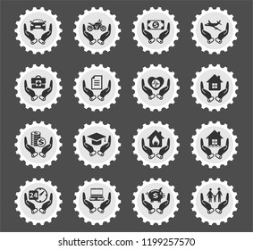 insurance web icons stylized postage stamp for user interface design