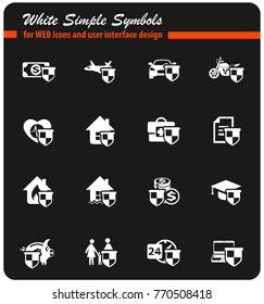 insurance white vector icons for web and user interface design