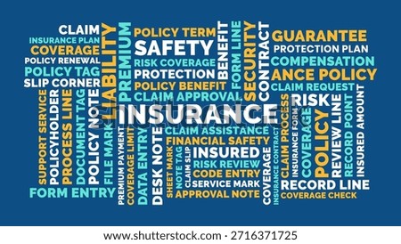 Insurance word cloud design, insurance coverage and liability concept for policy protection and financial safety