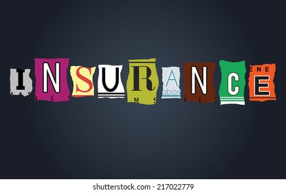 Insurance word on vintage broken car license plates, vector