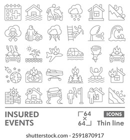 Insured events symbols collection or sketches. insurance theme icons in thin line style signs for web and app. Vector graphics isolated on white background