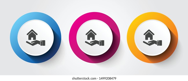 Insured & Protected House icon on three colorful buttons.
