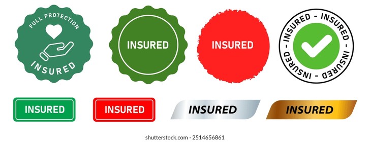 Insured secure fully trusted trustworthy risk free stamp sign green badge collection set license design