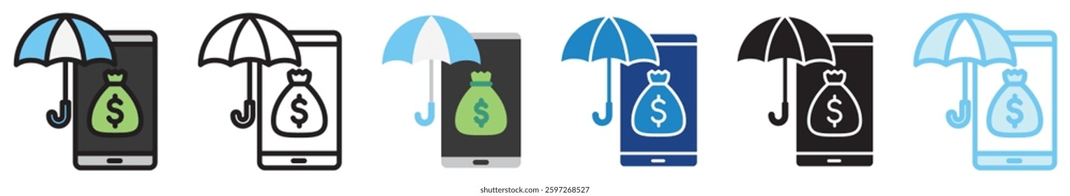 Insurtech multi style, mini illustration icon set. outline, flat, glyph, line color, UI, UX, app and web, digital or print. related to business, finance, financial technology.