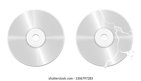 Intact broken compact disc - isolated vector illustration on white background.
