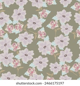 intage seamless background pattern. Rose, wild flowers with with leaves on light blue. Abstract, hand drawn