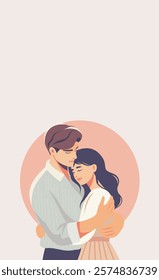 intage style postcard for Valentine's Day with space for text. Man and woman in each other's arms symbolizing romance and tenderness. Vector illustration symbolizing love and care. For love sites