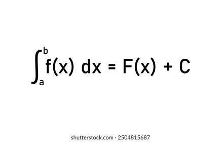 Integral of calculus formula. Variable of integration, Integrand, Integral sign, Upper and lower limit of integration.