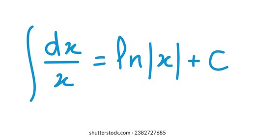 Integral of one over x. Mathematics resources for teachers and students. Scientific doodle handwriting concept.