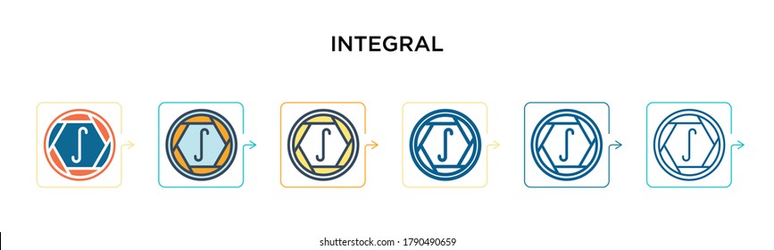 Integral sign vector icon in 6 different modern styles. Black, two colored integral sign icons designed in filled, outline, line and stroke style. Vector illustration can be used for web, mobile, ui