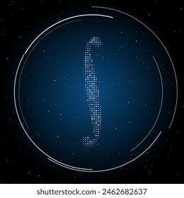 The integral symbol filled with white dots. Pointillism style. Some dots is red. Vector illustration on blue background with stars