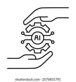 Integrate AI Icon – Hand Holding Gear Representing AI-Powered System Integration